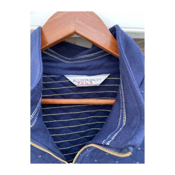 Allison Daley Navy Blue Zip Vest Quilted 100% Cotton Gold Details Volup - Picture 2 of 5